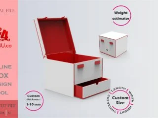 Make Latch Box with Drawer | red acrylic | Online app tool for gift boxes | custom size laser cut file DXF, AI, CDR | Box4U