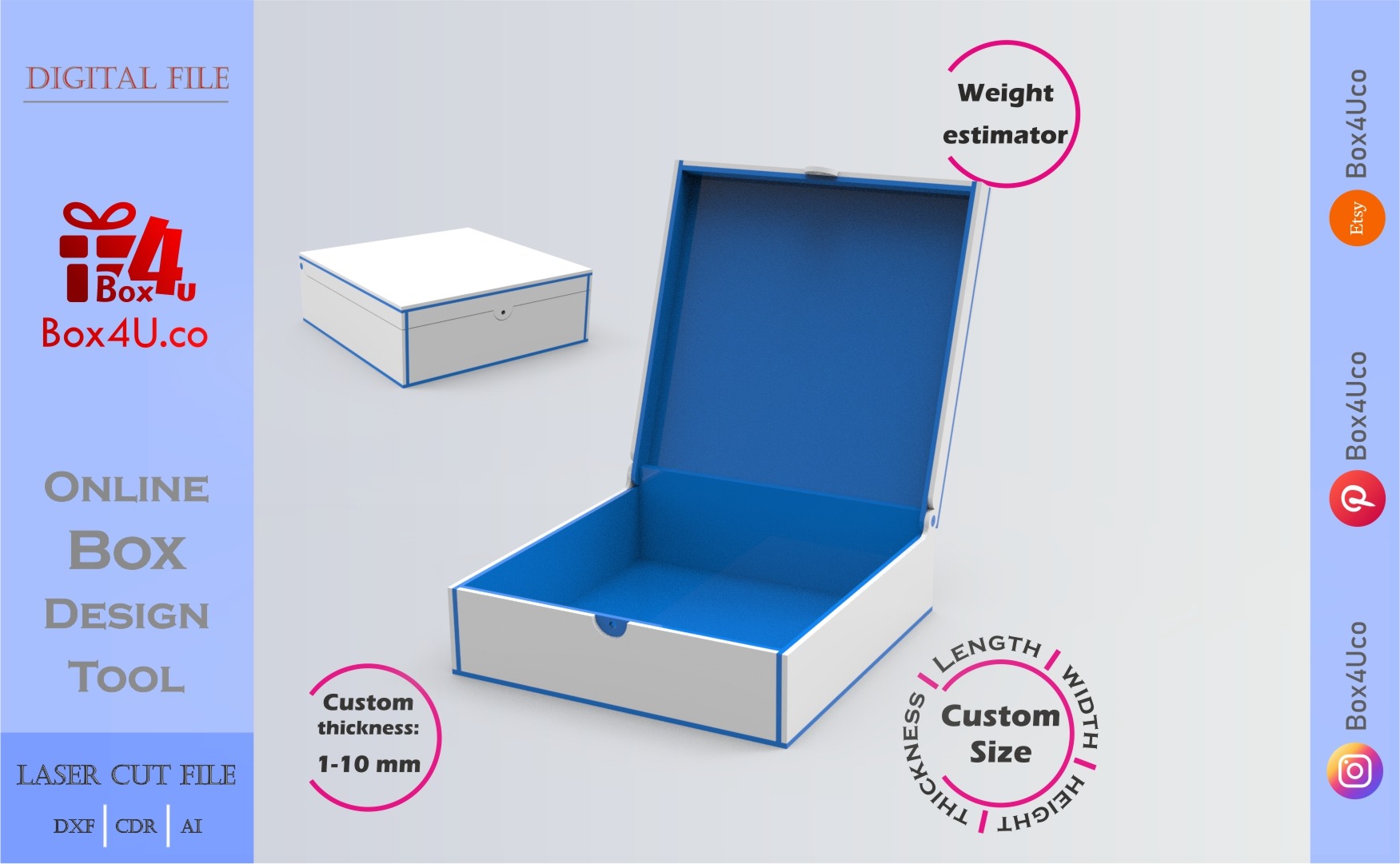 how to download and make a blue acrylic Cherished Keepsake Box using Box4U online design tool | DXF maker for laser cutting