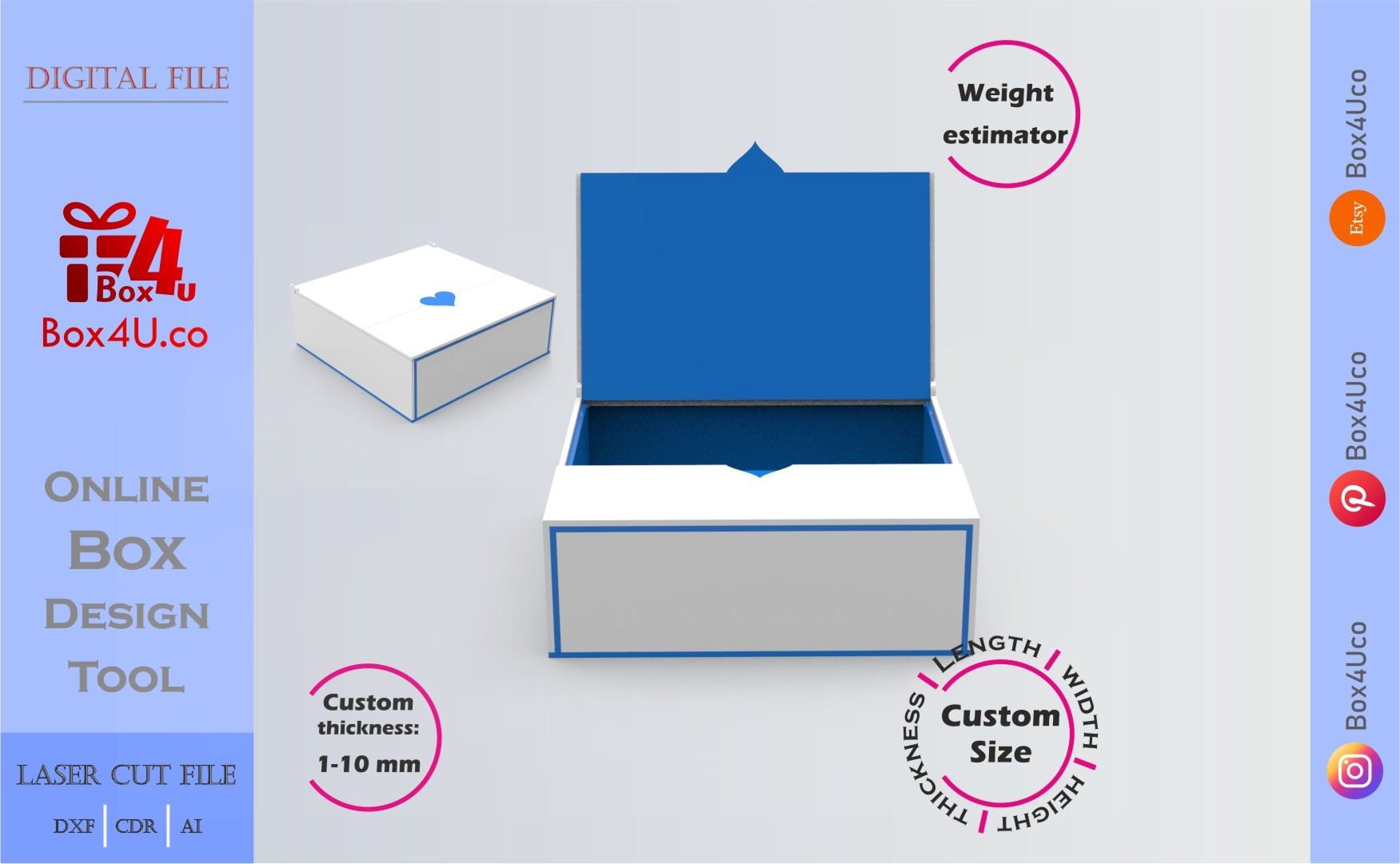 how to download and make a blue acrylic Top Solo Door Box using Box4U online design tool | DXF maker for laser cutting