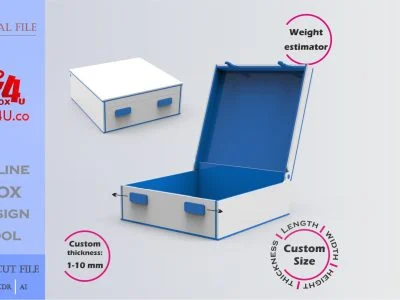 how to download and make a blue acrylic Secure Latch Gift Box using Box4U online design tool | DXF maker for laser cutting