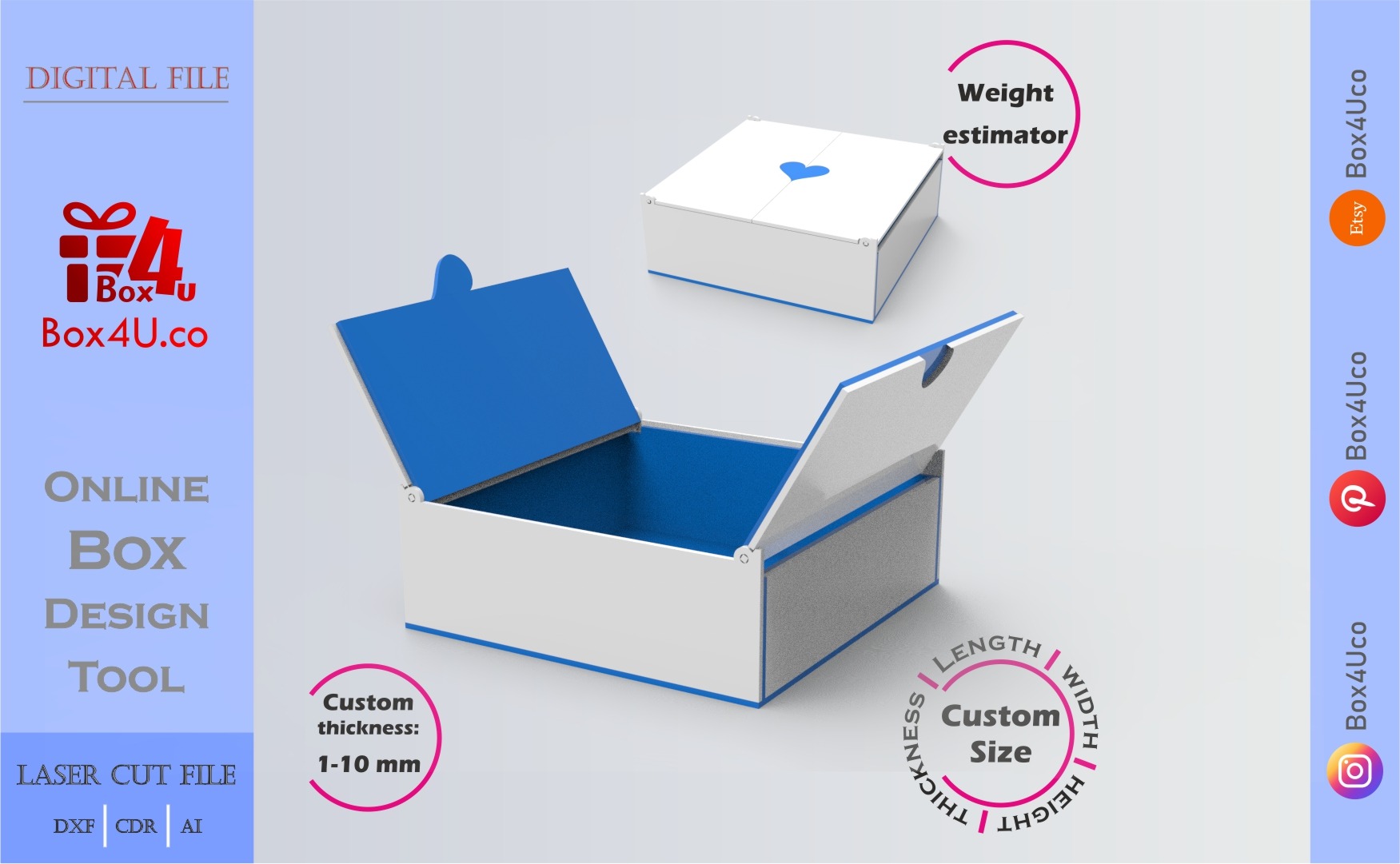 how to download and make a blue acrylic Top Duo Door Box using Box4U online design tool | DXF maker for laser cutting