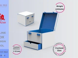 how to download and make a blue acrylic Latch Box with Drawer using Box4U online design tool | DXF maker for laser cutting