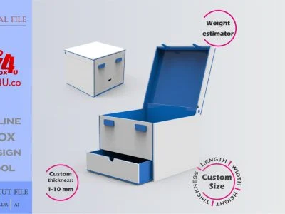 how to download and make a blue acrylic Latch Box with Drawer using Box4U online design tool | DXF maker for laser cutting