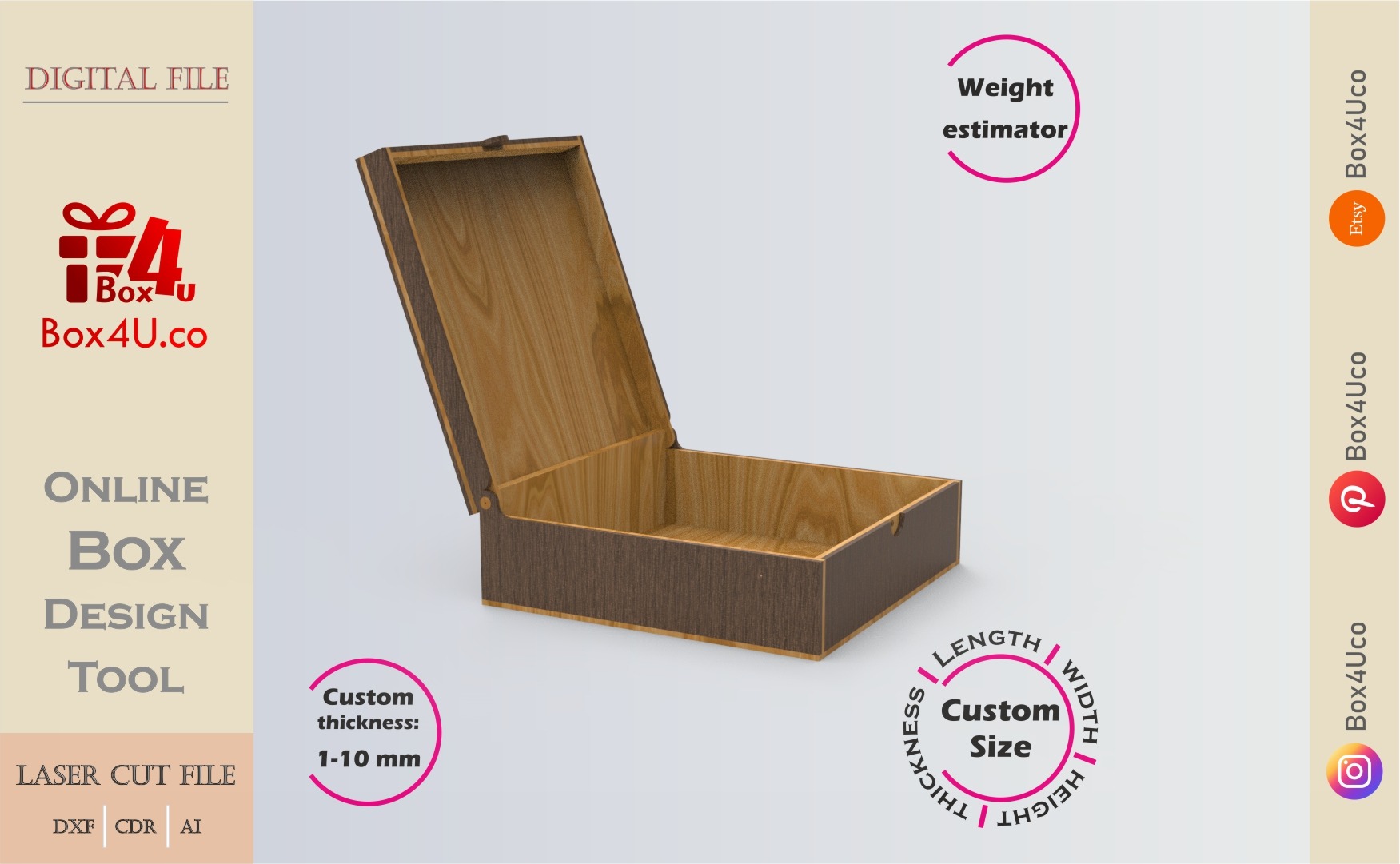 Download cut file for a wooden Cherished Keepsake Box using Box4U online design tool | DXF generator for laser cutting