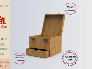 Download cut file for a wooden Latch Box with Drawer using Box4U online design tool | DXF generator for laser cutting