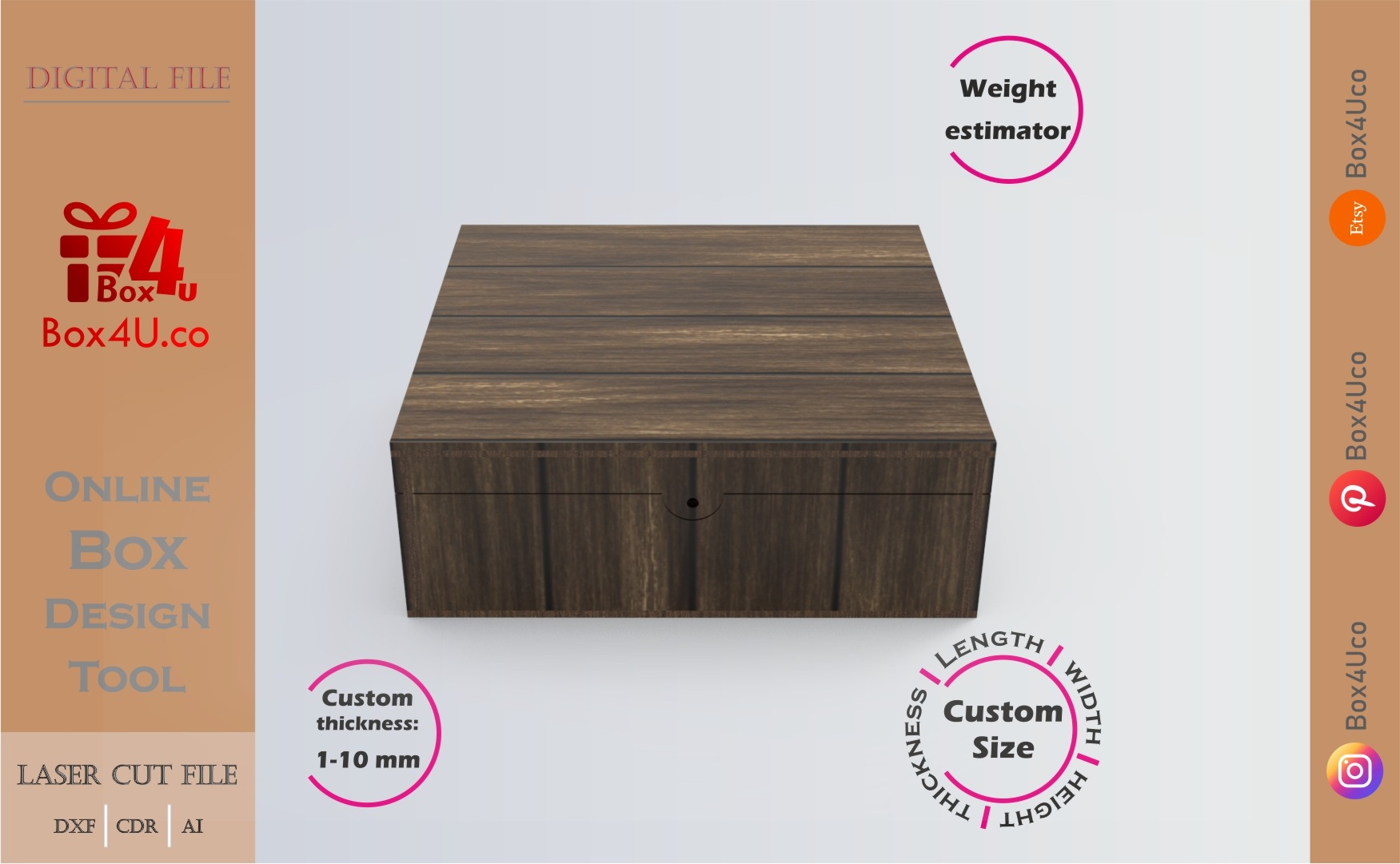 Download cut file for a wooden Cherished Keepsake Box using Box4U online design tool | DXF generator for laser cutting