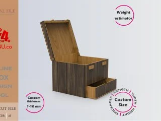 Download cut file for a wooden Latch Box with Drawer using Box4U online design tool | DXF generator for laser cutting