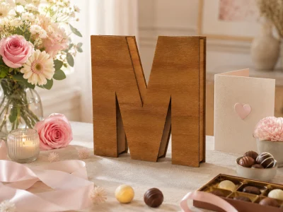 Letter M Box Laser Cut File clean product view for laser cutting and assembly preview