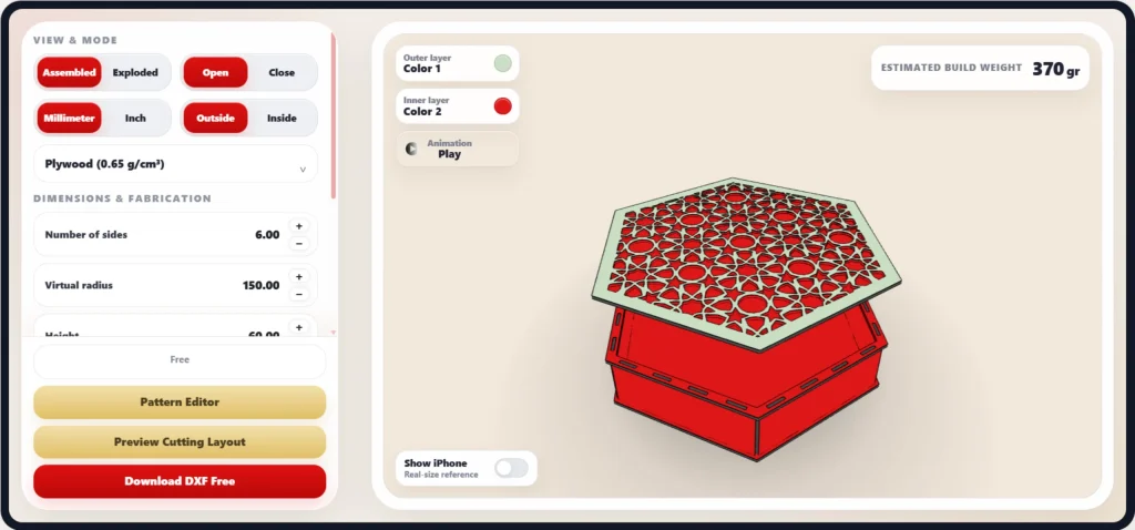 Free editable laser cut box generator preview